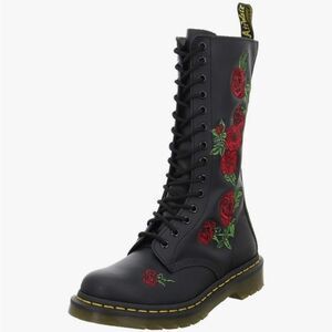Dr Martens Vonda 1914 14 hole J Tall Lace Up Red Roses Combat Boots Kids Size 2